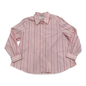 Foxcroft for Appleseed’s Pink Yellow White Stripe Button Down Shirt - Size 20W
